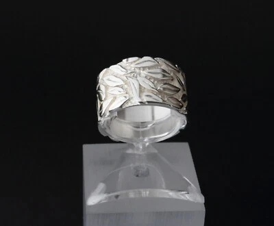 Breiter Silberring Blätter Motiv 925 Sterling Silber Damen Bandring Natur massiv - Bild 1 von 4