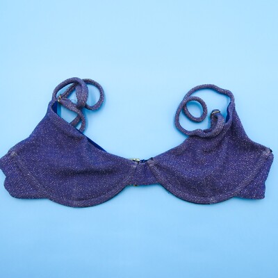 Beach Riot XS Blue Shimmer Underwired Push-Up Plunge Bikini Top Swimwear USA