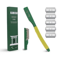 5 Blades + Stainless Steel Japanese Straight Edge Barber Razor Salon Shavette
