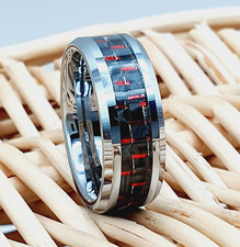 Unique Tungsten Carbide Ring, Men's Red Black Carbon Fiber Mens Wedding Ring