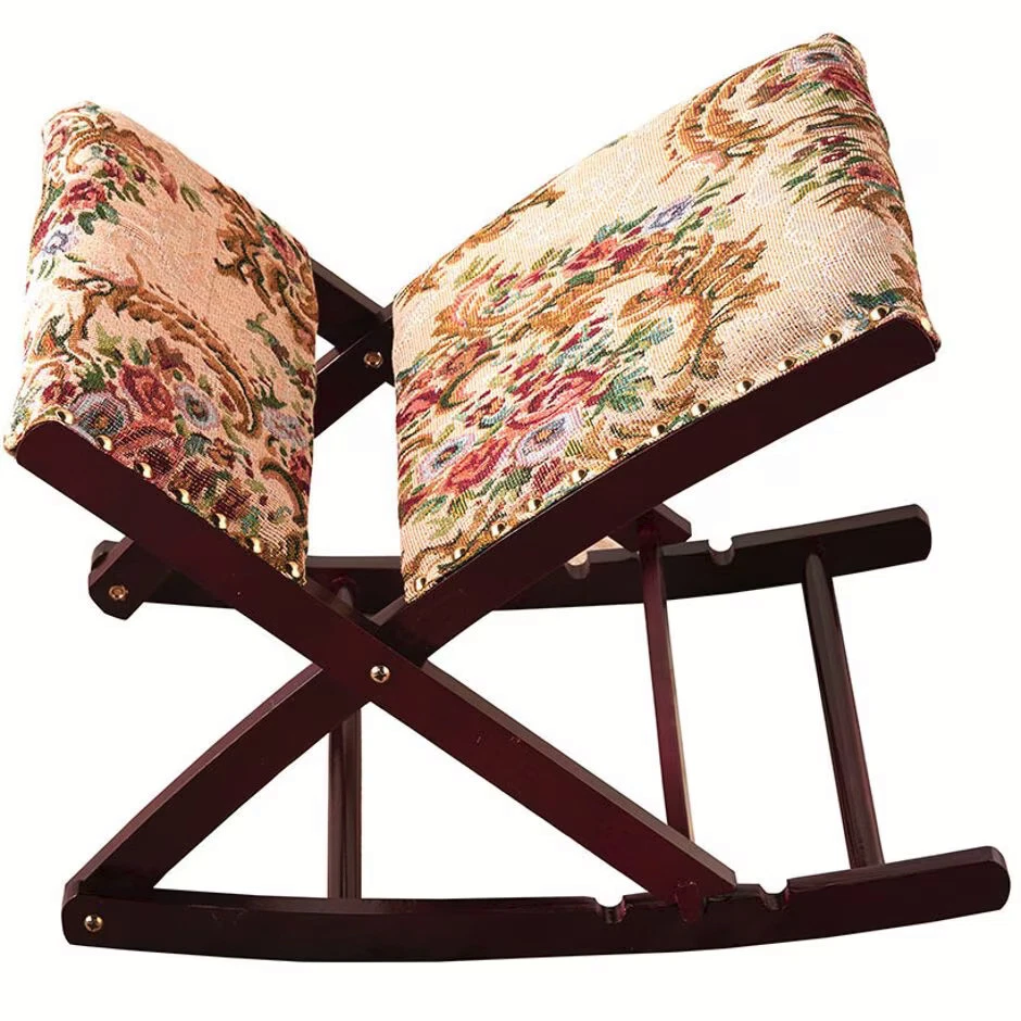 Rocking Wooden Foot Stool Foot Rest Foldable Upholstered Padded Ottoman FLORAL - Image 4 of 4