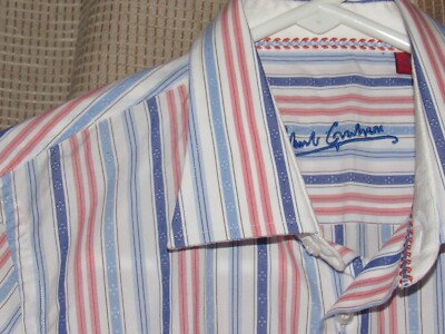 ROBERT GRAHAM Boy's Button Up Shirt Medium 10-12 Contrast Flip Cuffs Stripe EUC