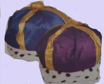 2 King Queen Prince Crown Plush  Hats Halloween Birthday Party School Plays 