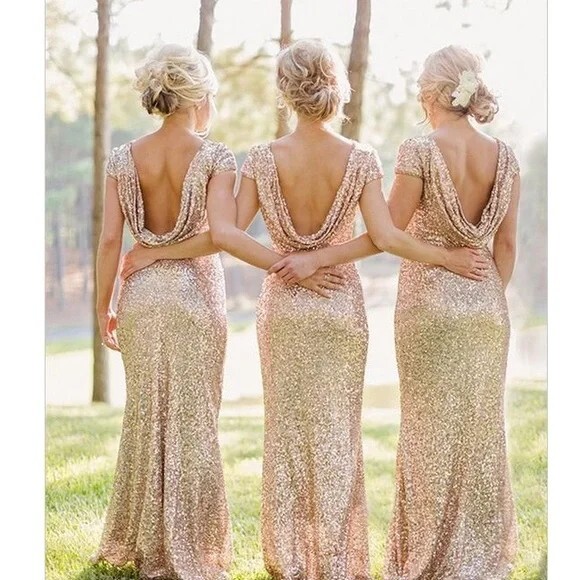 Sorella Vita Sparkly Sequin Gold Cap-Sleeve Bridesmaid Dress With Scoop Back | eBay Sorella Vita Sparkly Sequin Gold Cap-Sleeve Bridesmaid Dress With Scoop Back | eBay