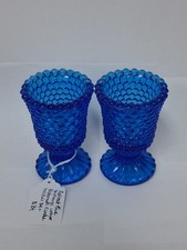 2 Vintage Cobalt Blue Votive Candle Holder2 Hobnail Glass Pedestal Footed 4"