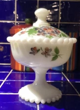 Consolidated Glass Covered Candy Dish- Vintage-Handpainted- Mint