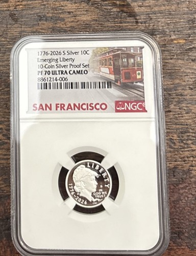 2026 S Silver Emerging Liberty 10C NGC PF70 Ultra Cameo Trolley Label