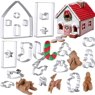 NiHome 21PCS 3D Gingerbread House & Christmas Scenery Stainless Steel Silver 