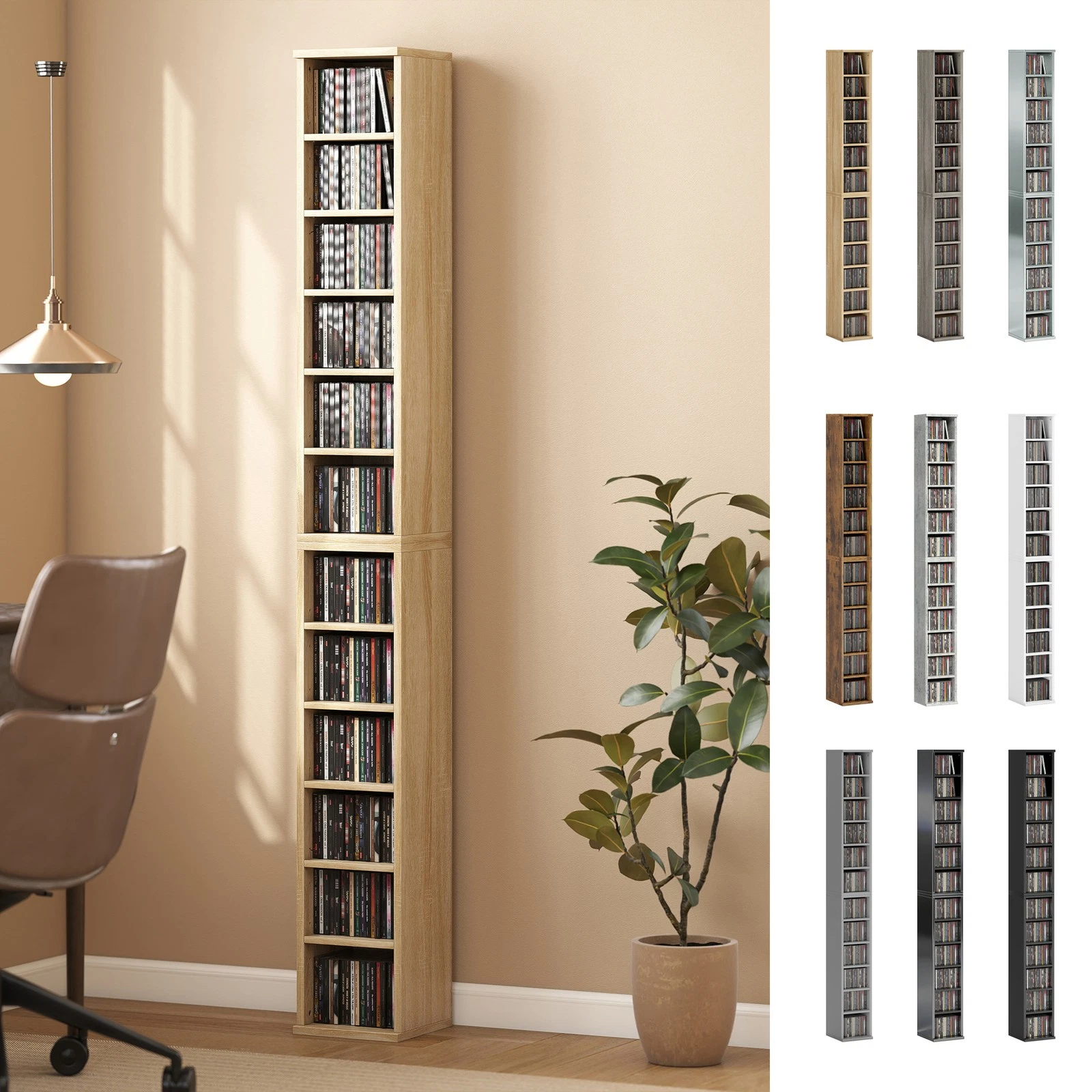 Set of 2 CD Media Display Shelf Unit Tower Rack with Adjustable Shelves