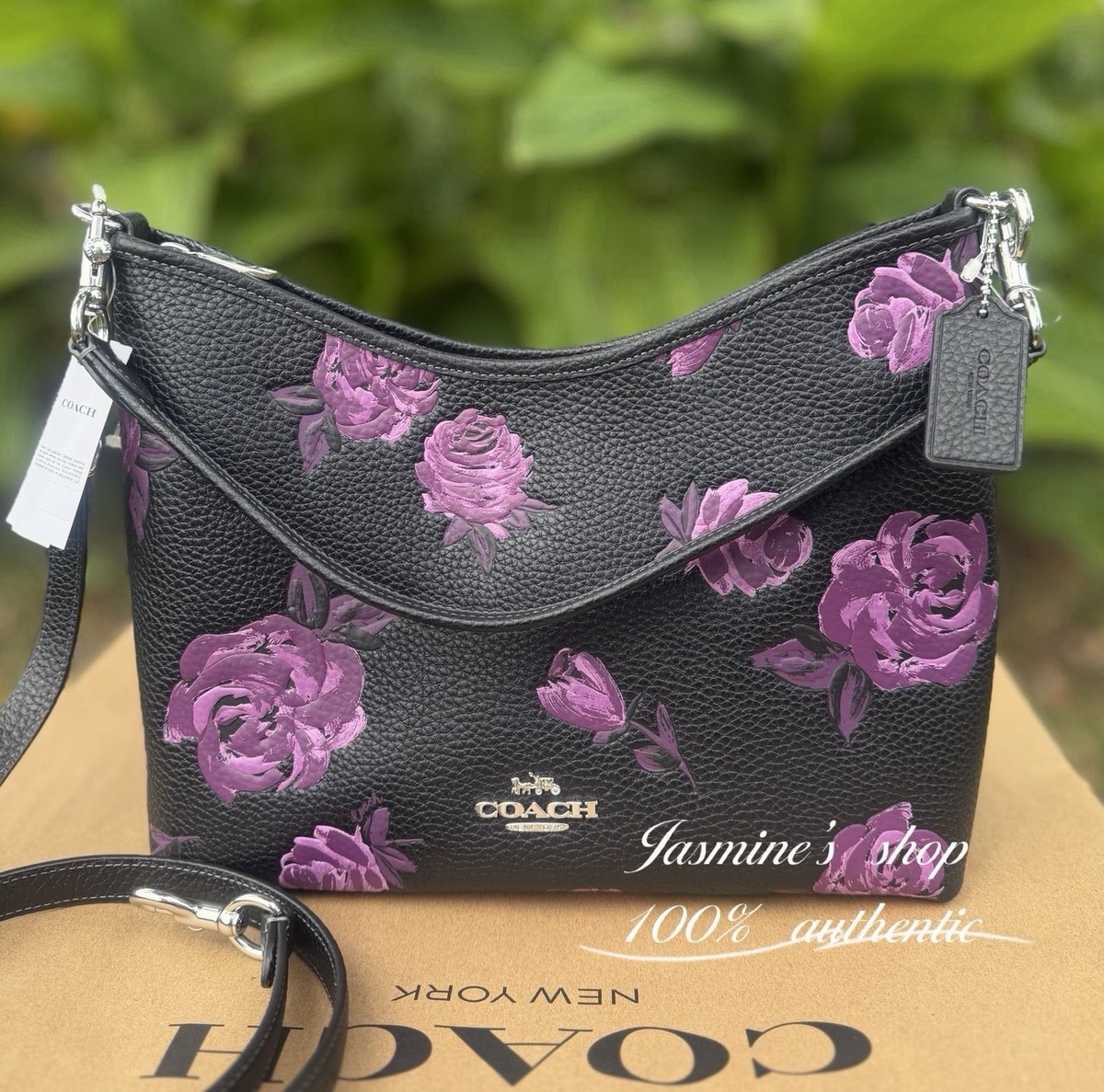 Coach Laurel Shoulder Bag With Floral Print CCE26 Black/Purple for