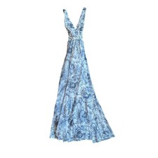 Baltic Born Blue White Floral Smocked Maxi Dress V-Neck Women's XS NEW