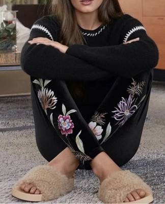 Johnny Was Meriah Velvet Leggings Floral Embroidered Pull On Stretch Boho XL NWT