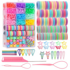 Hair Ties, Hair Accessories for Girls, 1350P Colorful Hair Ties Set with 72P Hai