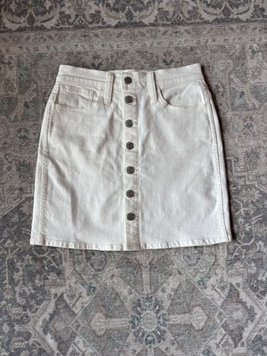 Madewell Jeansrock Damen Größe W25 Ecru Weiß Knopfleiste Baumwolle A-Linie Mini