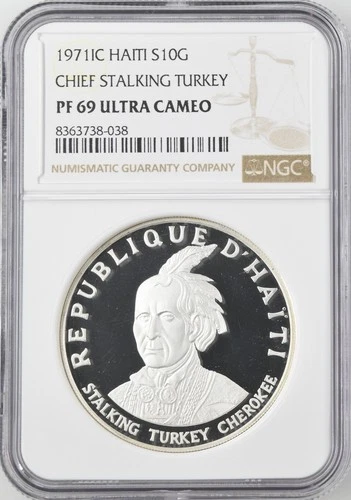 1971 C HAITI Silver 10 GOURDES NGC PF-69 CHIEF STALKING TURKEY