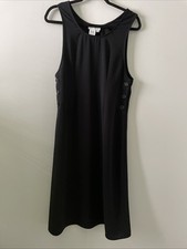 Talbots Petites Size 4 Black Sleeveless Midi Dress Side Button Detail