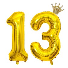 YFHVJTKO 32 Inch Number 13 Gold Crown Balloon Set,13th Celebration Decoration...