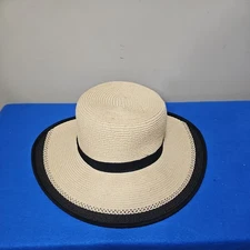Sun N' Sand French Laundry Straw Sun Beach Hat Tan Black Adjustable 4" Brim