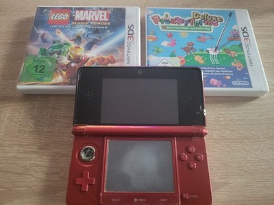Nintendo 3DS akzeptabler Zustand  - Getestes + 2 Spiele  (metallic rot/schwarz)