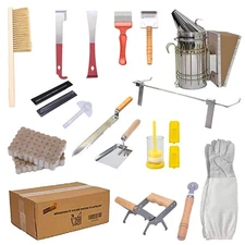 20-Pcs Beekeeping Starter Kit | Bee Smoker Gloves Uncapping Tools Queen Cages