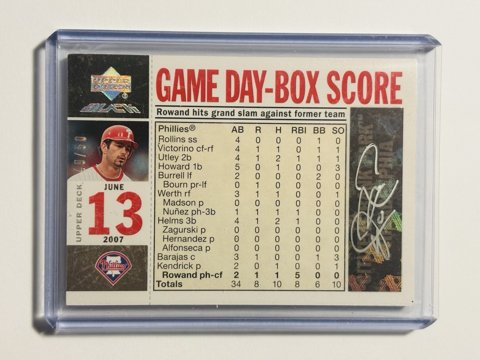 Aaron Rowand Autograph Auto #/50 Game Day-Box Score 2007 UD Black Phillies Card