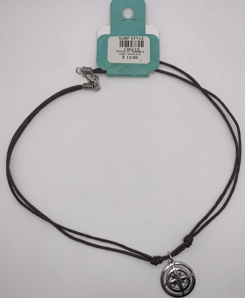 Colgante Brújula Estilo Surf Cuero Acero Inoxidable 22" Totalmente Nuevo Foto 3 de 3