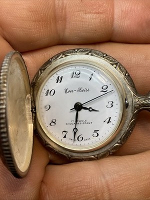 Vintage Ever Swiss Pocket Watch 17 Jewels “Working” Floral Theme