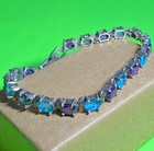 Sterling Silver Tennis 925 Bracelet 7.5” Real London Blue Topaz & Amethyst Gems
