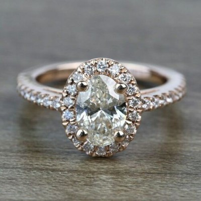 2.10 Ct Oval Diamond Floating Oval Diamond Halo Ring Lab Created Engagement Ring