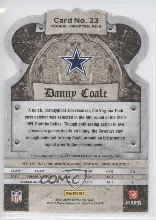 2012 Crown Royale Rookie Signatures Purple /25 Danny Coale #23 Auto RC - Image 2 of 2