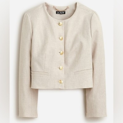 J. Crew Louisa Lady Jacket Crop Blazer Flax Stretch Linen Sz 14