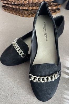 Christian Siriano for Payless Flats sz 9 Black Silver Chain Faux Suede