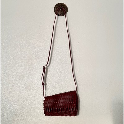STAUD Rio Woven Leather Crossbody Bag Burgundy Red Asymmetric Basket Bag