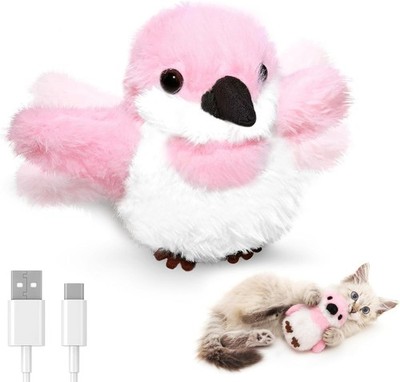 Flappy Bird Cat Toy - Realistic Cat Toy with Sparrow Bird Chirp Tweet (Pink)