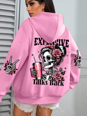 Expensive Talks Back Funny Printing Womens Hoodie Loose Multicolor Pullovers...