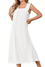 Womens Lightweight 100 Cotton Sleeveless Victorian Nightgowns X-Large White