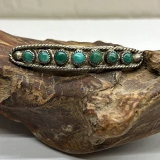 Native Sterling Silver Barrette With 7 Turquoise Stones Fred Harvey Era Unmarked
