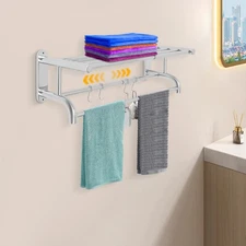 Wall Mounted 2-Tier Towel Rack Bathroom Rail Holder Storage Shelf Organizer Home