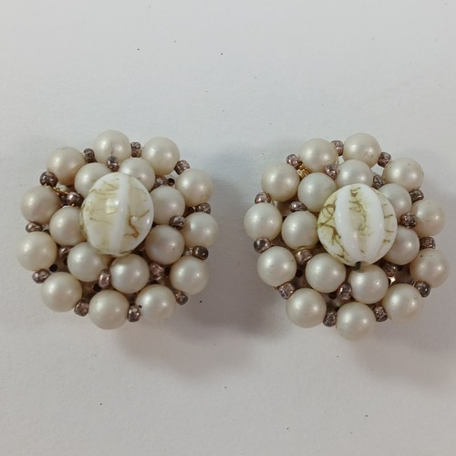 Vintage Faux Pearl Cluster Clip On Earrings Germany