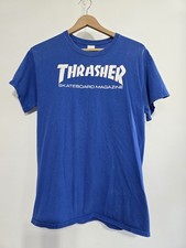Thrasher Magazine T Shirt SpellOut Skateboard Royal Blue Tee M Short Sleeve Med