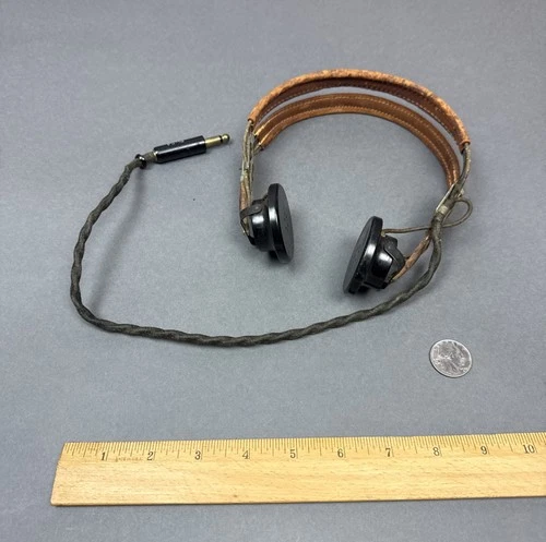 Vintage WW2 Era US Army Signal Corps Military Headphones Headset w/Plug -L@@K!