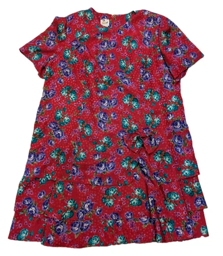 VETEMENTS Costume vestito vintage anni 90 taglie forti tubino taglia 24W floreale rosso viola teal