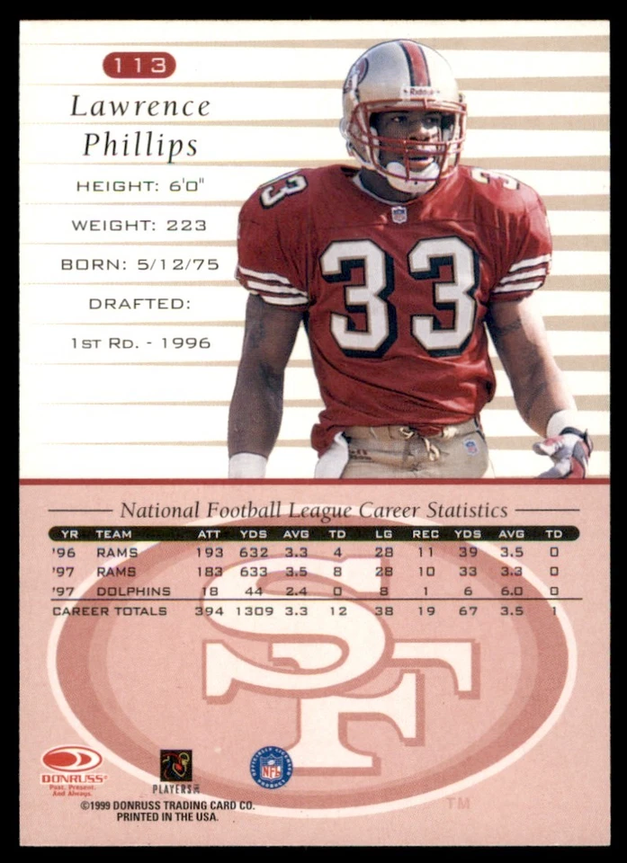 1999 Donruss Lawrence Phillips San Francisco 49ers #113 - Image 2 of 2