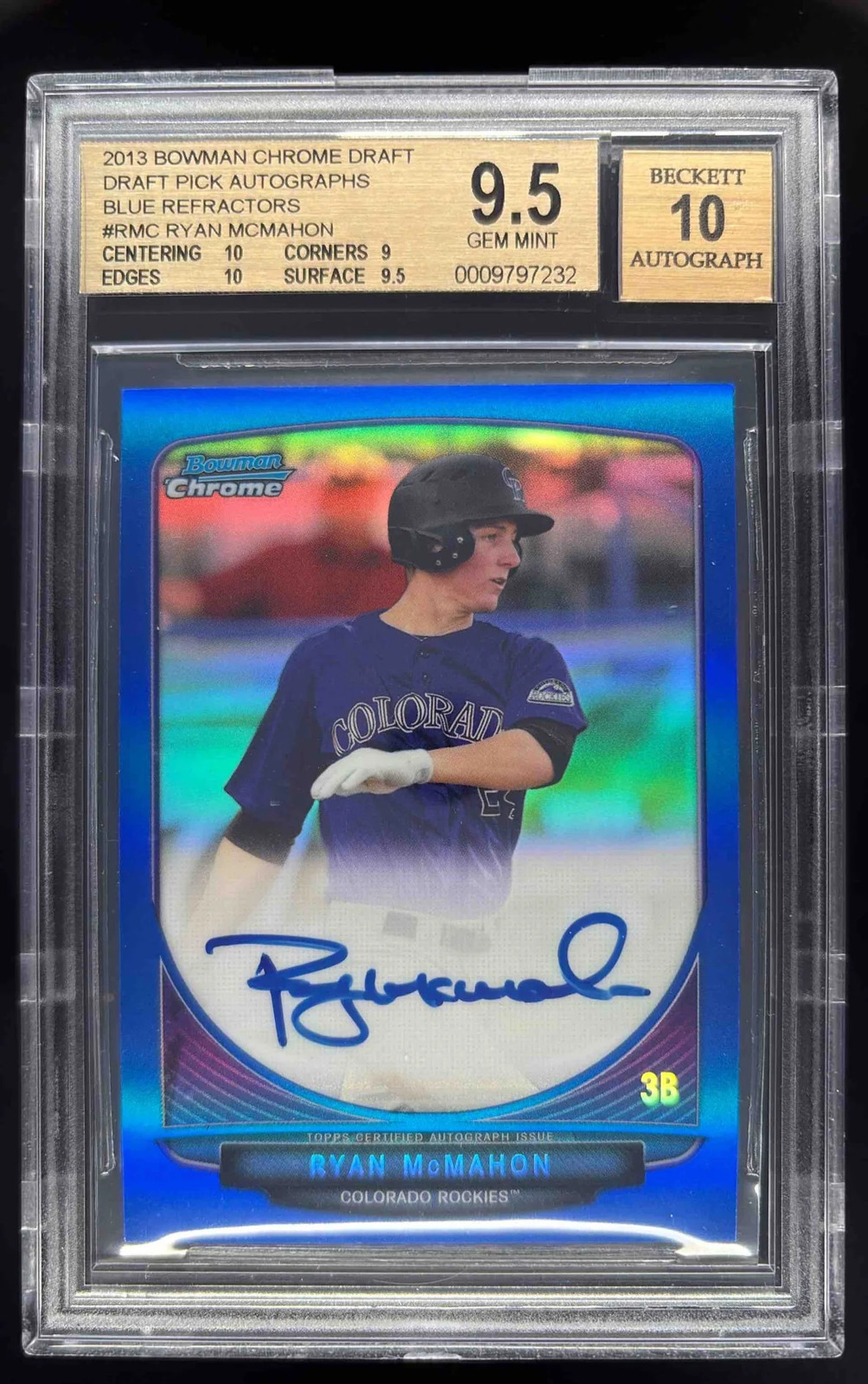 2013 Bowman Draft Chrome Blue Refractors #BCA-RMC Ryan McMahon Auto /99 BGS 9.5