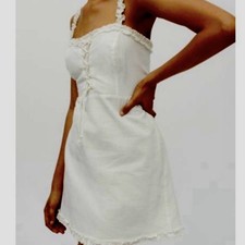 Urban Outfitters White linen mini dress with Lace-Up front- Robin Dress XS