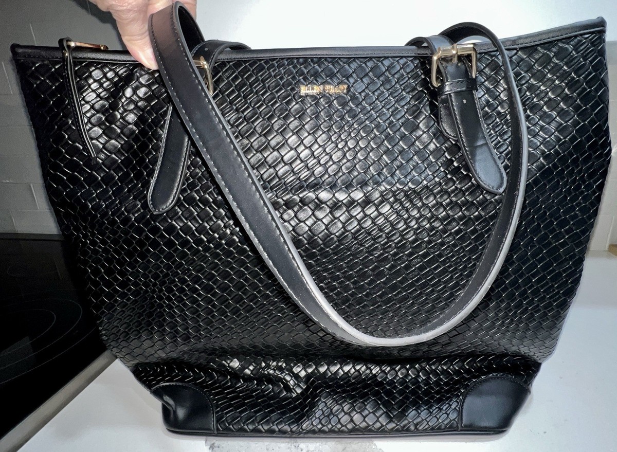 Ellen Tracy The Allison 18.5" Black Woven PU East West Workbook Tote Shopper EUC View 2