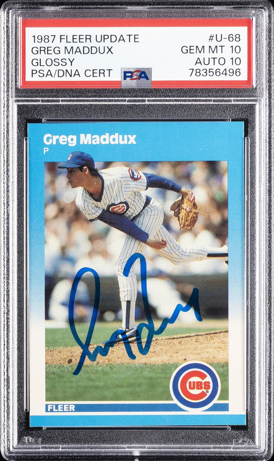 1987 FLEER UPDATE GLOSSY #U-68 GREG MADDUX PSA 10 AUTO 10