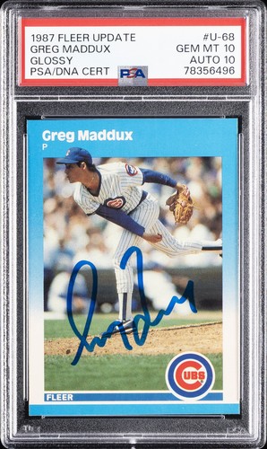 1987 FLEER UPDATE GLOSSY #U-68 GREG MADDUX PSA 10 AUTO 10