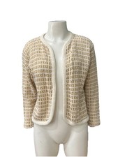Vintage 60s 70s Gold Metallic Knit Cardigan Sweater Mod Open Front Large