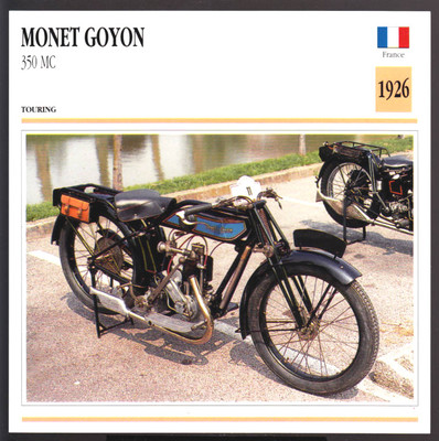 1926 Monet-Goyon 350cc MC MAG Engine France Motorcycle Photo Spec Sheet Card
